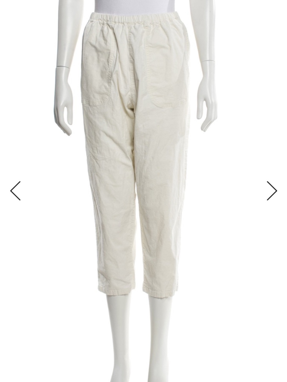 Cropped Elastic-Waist Cream Pants